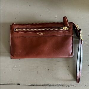 Coach Rich Brown Leather Wristlet